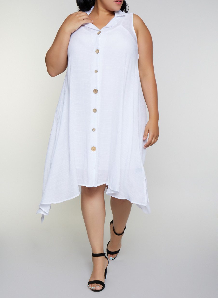 Plus Size Sleeveless Shirt Dress