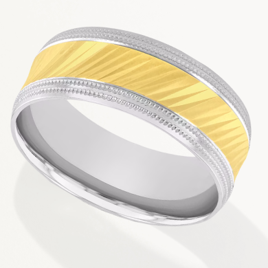 Diagonal Pattern Wedding Band 10K Two-Tone Gold 8mm