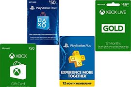 Xbox Live, PS Plus, Xbox or PlayStation Store Gift Cards