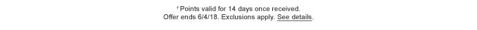 †Points valid for 14 days once received. Offer ends 6/4/18. Exclusions apply. See details.