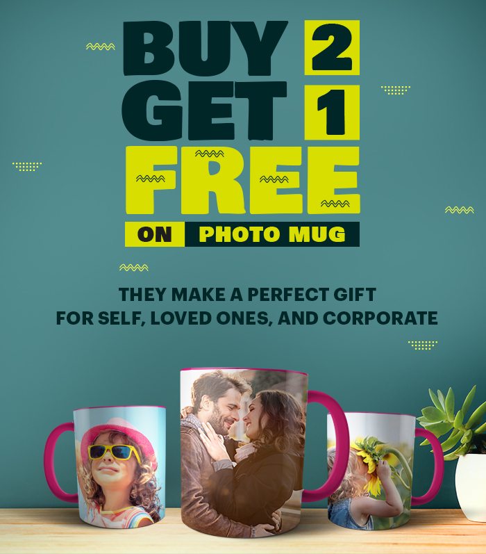 Buy 2 Get 1 Free on Photo Mug They make a perfect gift for self, loved ones, and corporate