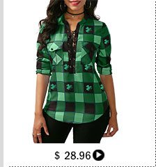 Plaid Print Lace Up Front ST Patricks Day Green Blouse