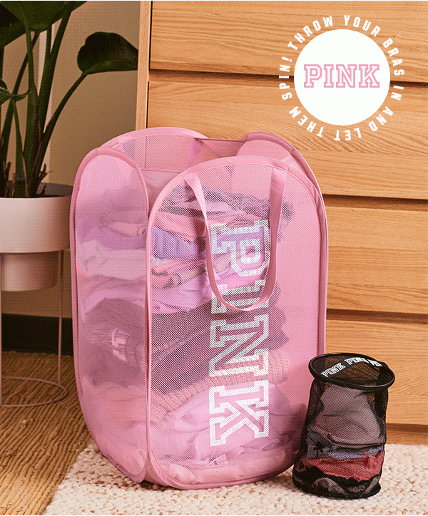 Details about   VICTORIA'S SECRET PINK Logo Mesh Popup Laundry Basket Intimates Wash Bag SET 