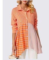 Button Front Asymmetric Hem Orange Blouse