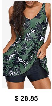 Spaghetti Strap Leaf Print Cage Back Swimdress and Shorts