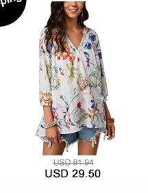 Printed Three Quarter Sleeve Button Neck Blouse