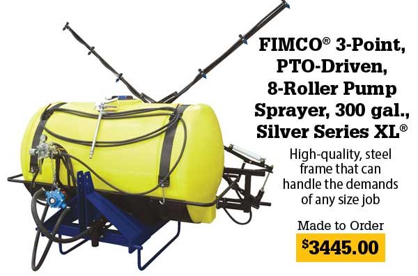 FIMCO® 3-Point, PTO-Driven, 8-Roller Pump Sprayer, 300 gal., Silver Series XL®