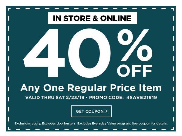 40% Off Any One Regular Price Item