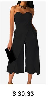 Solid Black Straight Leg Strapless Jumpsuit