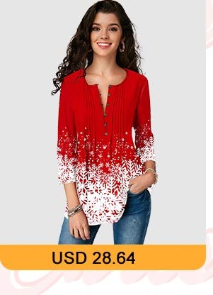 Printed Button Front Three Quarter Sleeve Blouse 