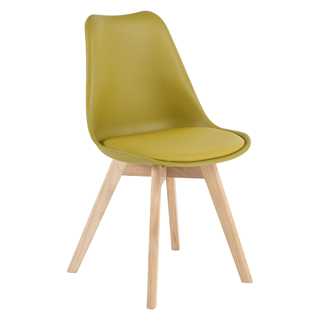 JERRY Yellow dining chair with solid oak legs