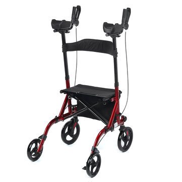 4 Wheel Seat Rolling Walker Chair Rollator Foldable Adjustable Elderly Aid Backrest