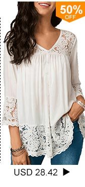 Lace Patchwork Button Up White Blouse