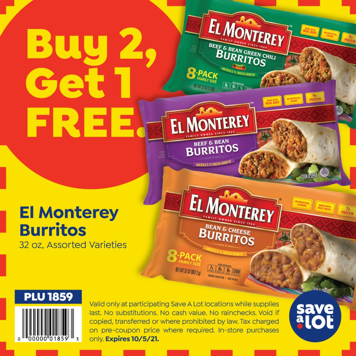 Buy 2 El Monterey Burritos and Get 1 FREE at Save A Lot