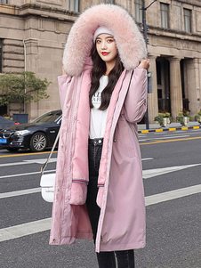 Manteaux de femme Rose Surdimensionné Veste Longue Capuche Zipper Manches Longues Casual Manteau d\'hiver 2020