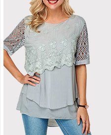 Fishnet Patchwork Half Sleeve Layered Blouse