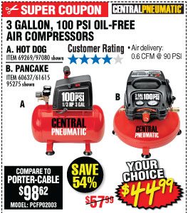 View 3 gal. 1/3 HP 100 PSI Oil-Free Pancake Air Compressor