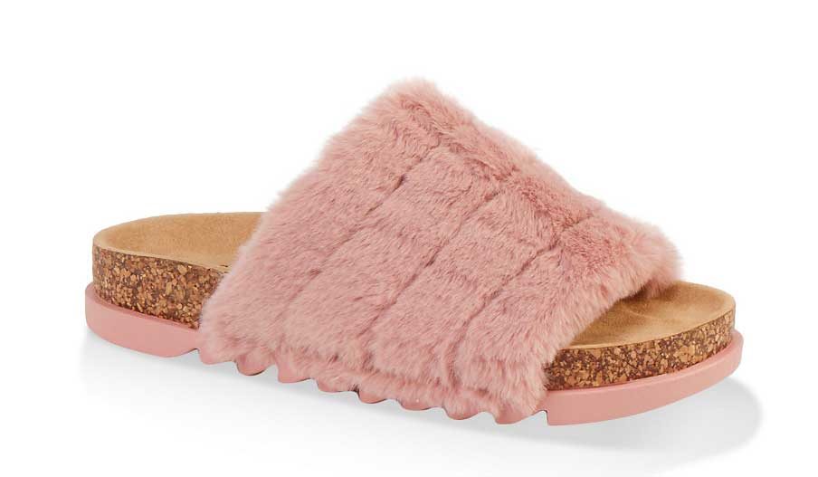 Faux Fur Footbed Sandals