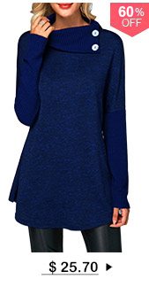 Long Sleeve Button Detail Royal Blue Tunic T Shirt