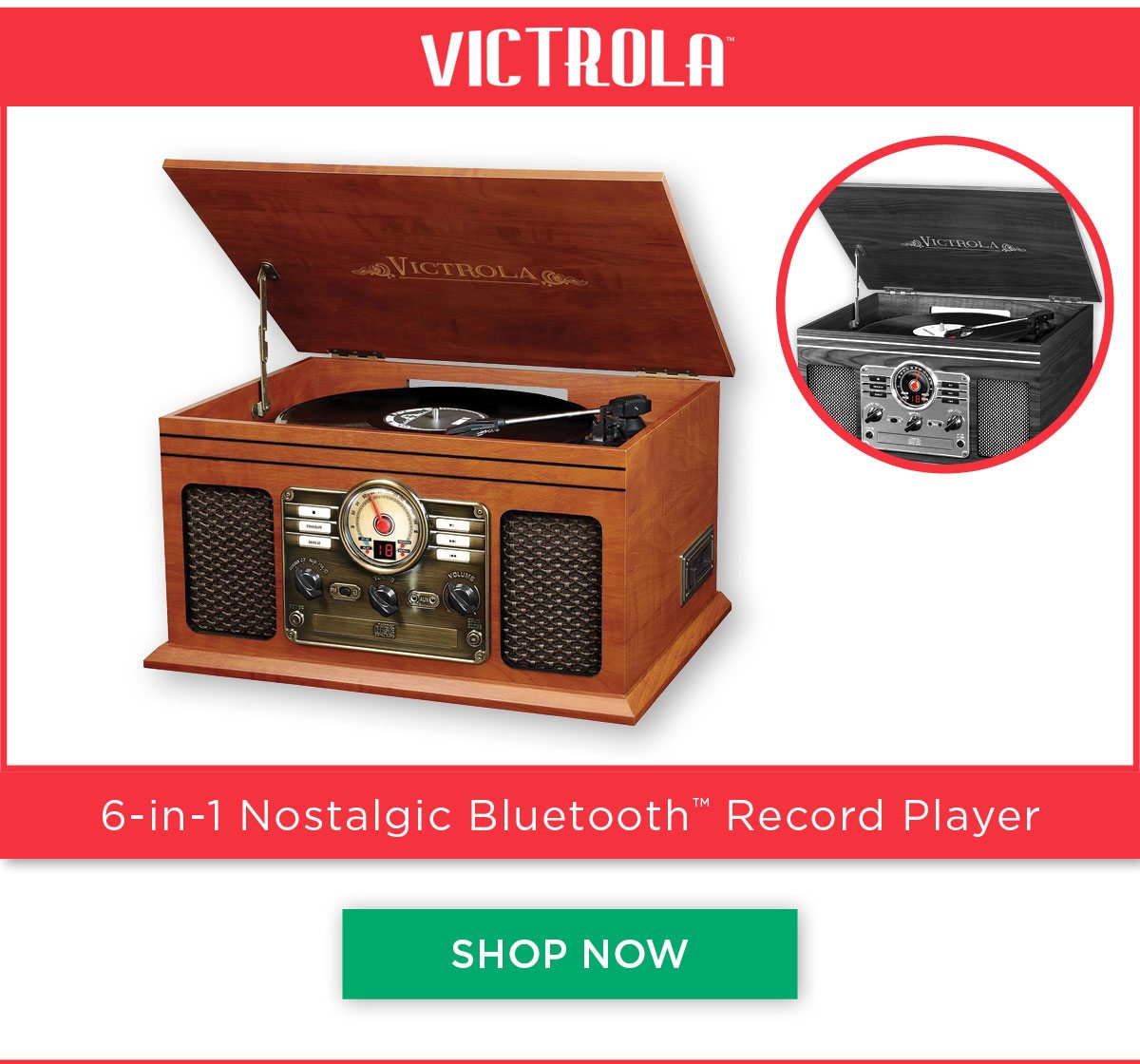Victrola - 6-in1 Nostalgic Bluetooth Record Play in Mahogany or Grey