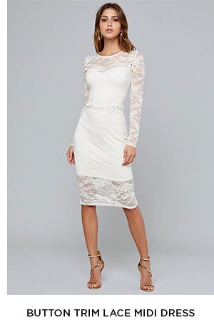 BUTTON TRIM LACE MIDI DRESS