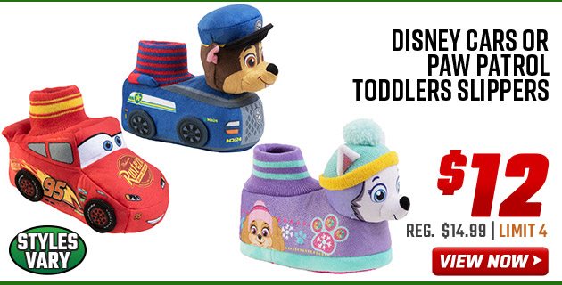 Disney Cars or Paw Patrol Toddlers Slippers