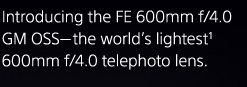 Introducing the FE 600mm f/4.0 GM OSS—the world's lightest(1) 600mm f/4.0 telephoto lens.