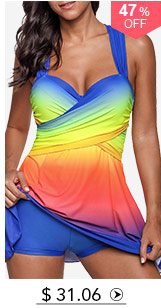 Criss Cross Back Gradient Print Swimdress and Shorts