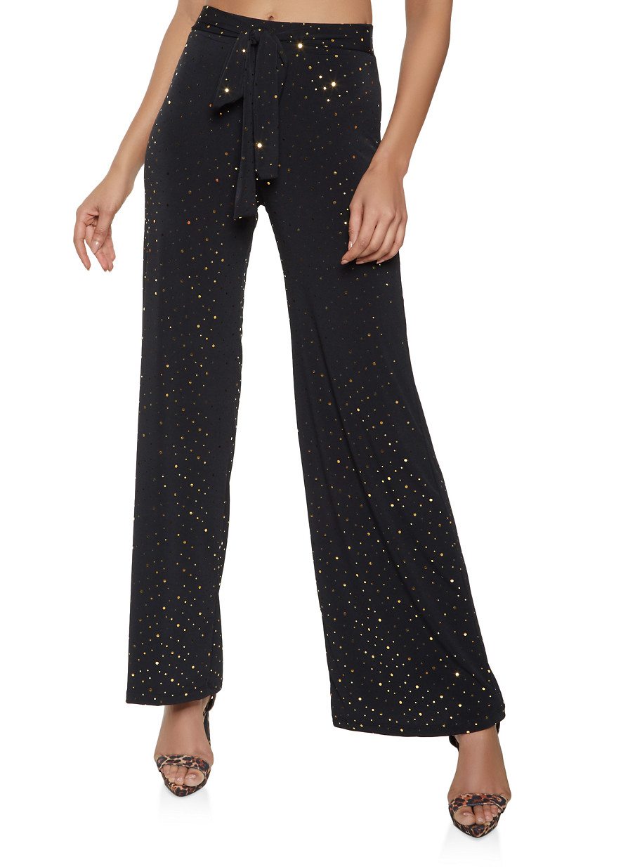 Tie Front Foil Pattern Palazzo Pants