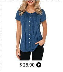 Crinkle Chest Button Up Navy Blue T Shirt