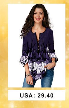 Flare Cuff Crinkle Chest Floral Print Blouse