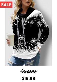 Long Sleeve Black Christmas Snowflake Print Sweatshirt