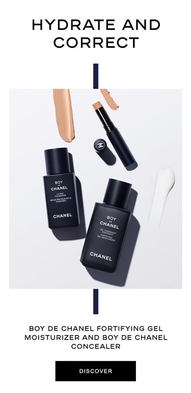 HYDRATE AND CORRECT BOY DE CHANEL FORTIFYING GEL MOISTURIZER AND BOY DE CHANEL CONCEALER SHOP NOW
