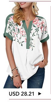 Short Sleeve Floral Print Contrast Piping Blouse