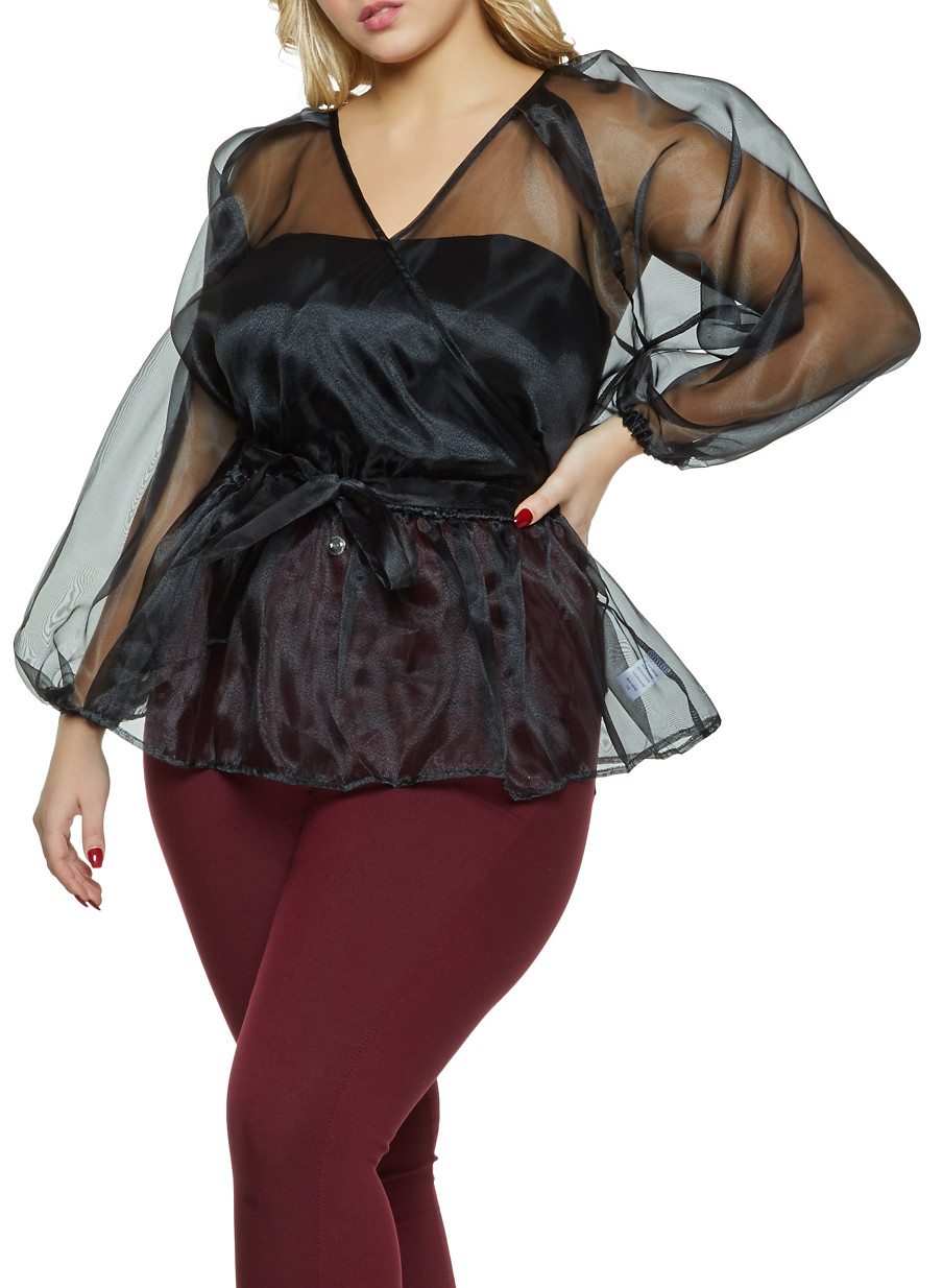 Plus Size Organza Faux Wrap Top