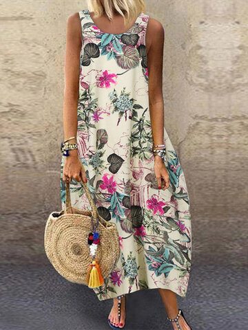 Floral Print Baggy Sleeveless Maxi Dress