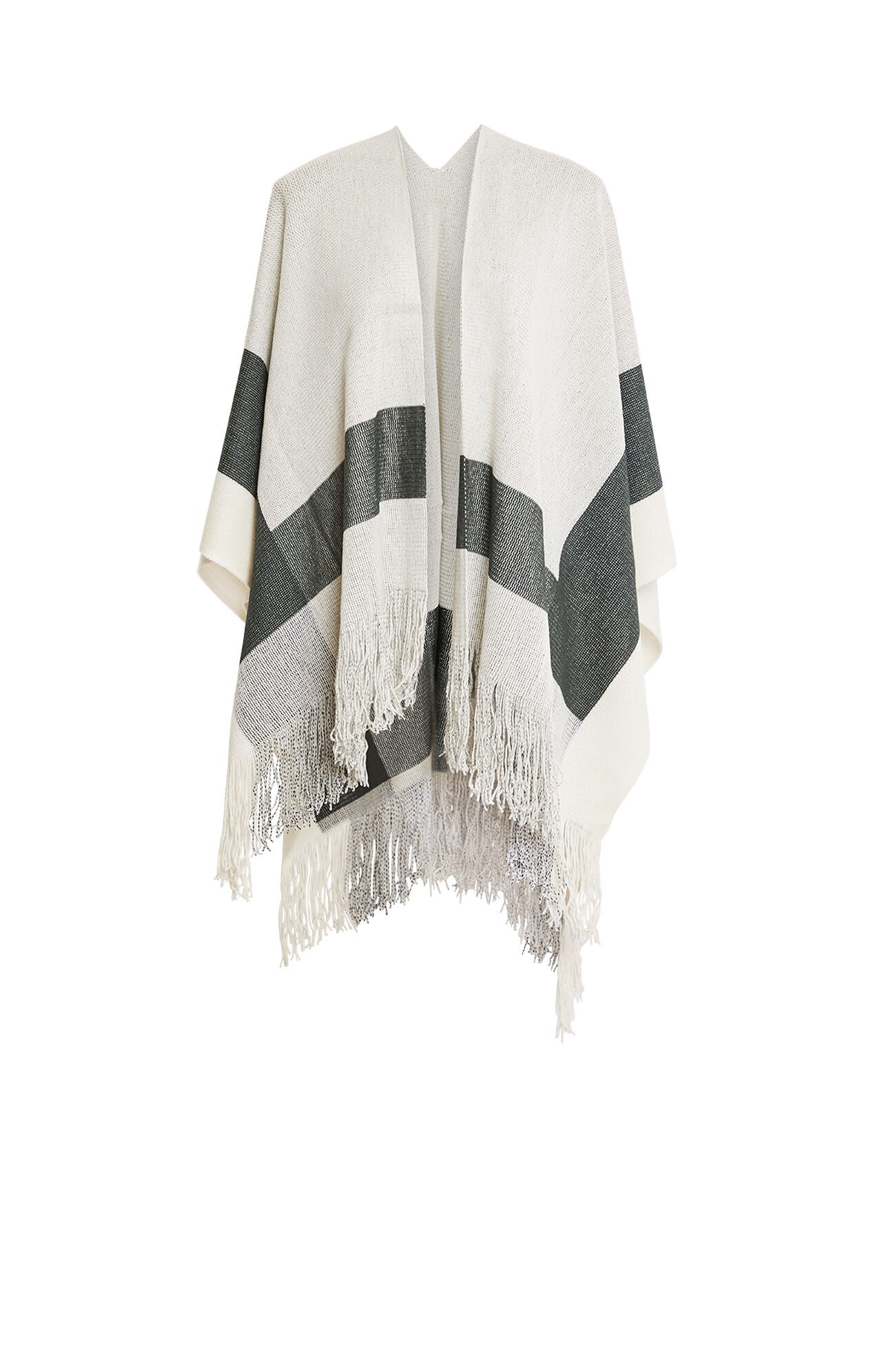 Contrast Banded Poncho Scarf
