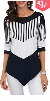 Color Block Asymmetric Hem T Shirt