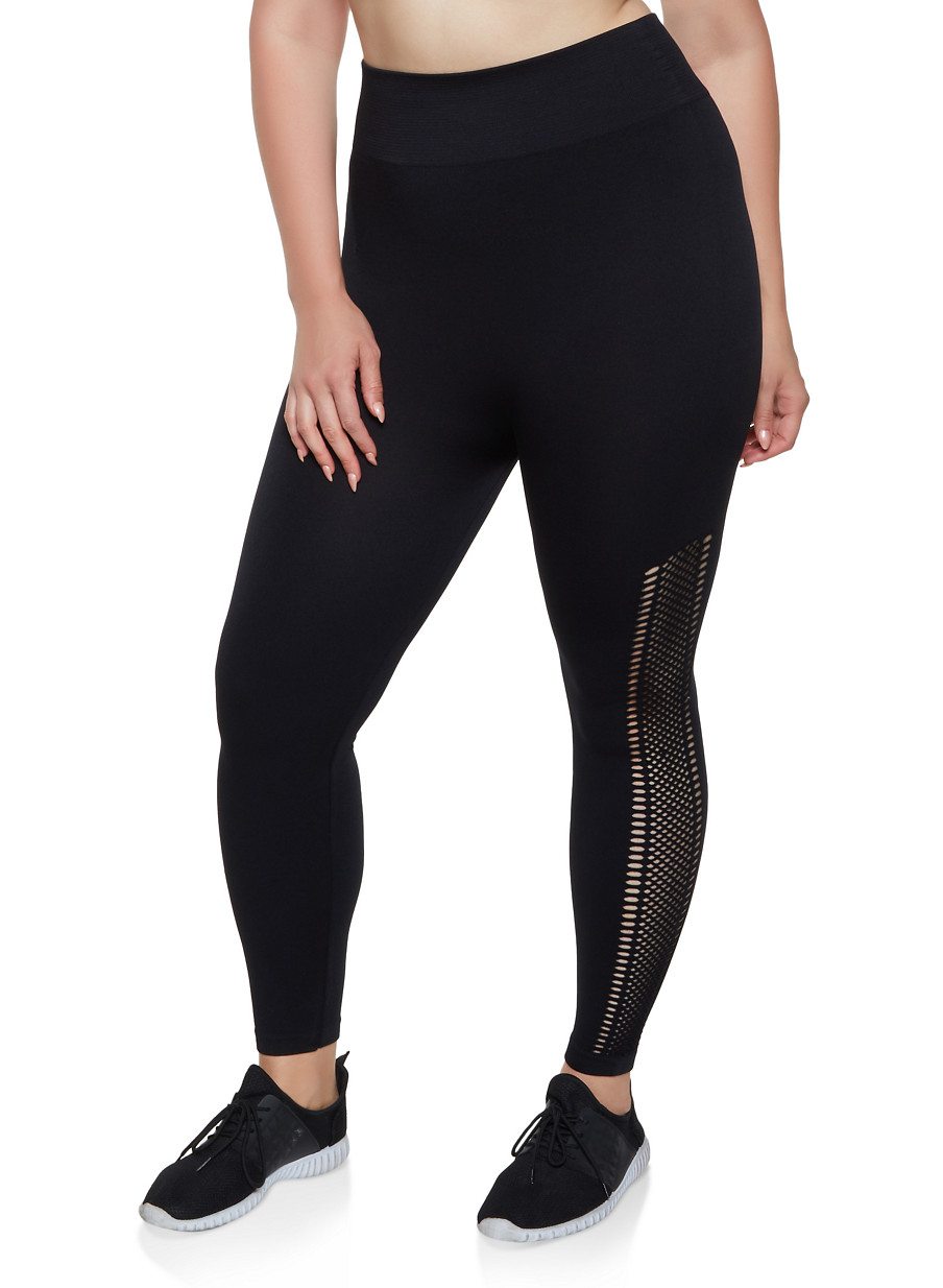 Plus Size Mesh Trim Activewear Leggings