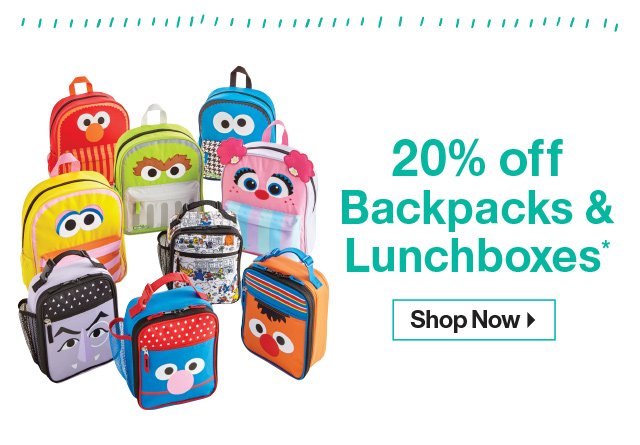 Shop 20% off Backpacks & Lunchboxes