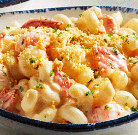  GIF cycles through images of the Lobster Truffle Mac and Cheese, Petite Red Lobster Roll, and Half Lobster & Langostino Pizza. 
