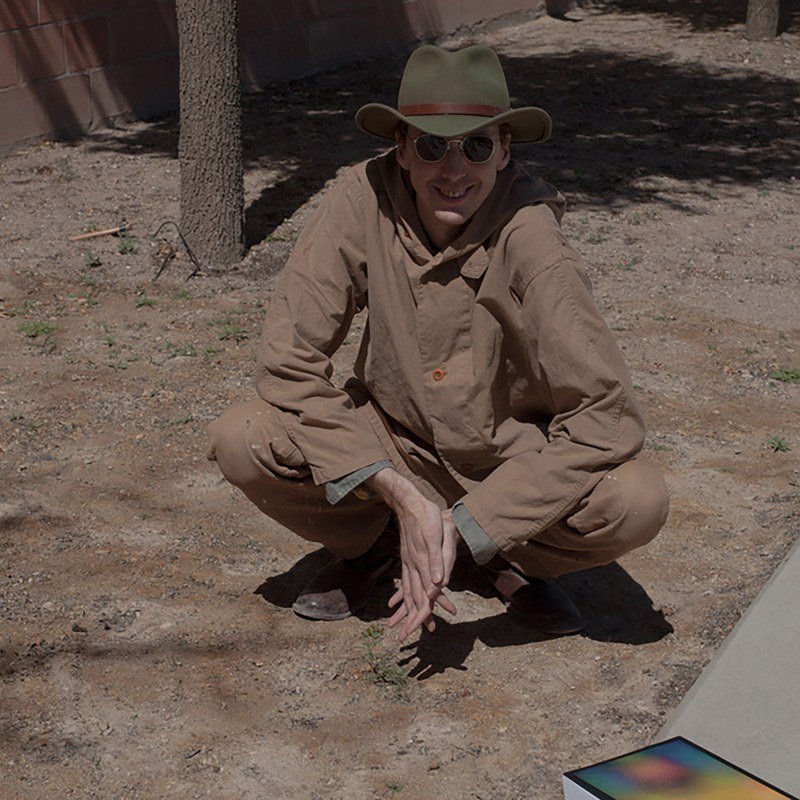 Bradford Cox in an all-beige outfit at Marfa Myths 2018