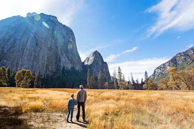 Family camping and hiking adventure in Yosemite National Park.