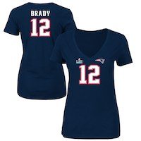 Women's New England Patriots Tom Brady NFL Pro Line by Fanatics Branded Navy Super Bowl LII Bound Fair Catch Patch Name & Number T-Shirt