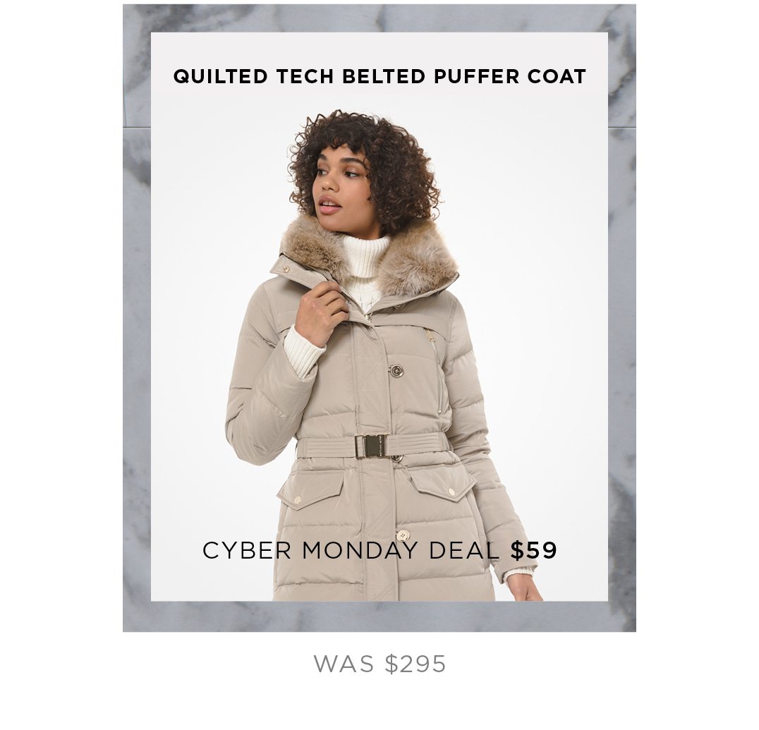 Quilted Tech Belted Puffer Coat