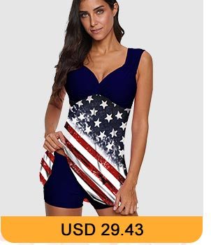 Flag Print Wide Strap Swimdress and Shorts 