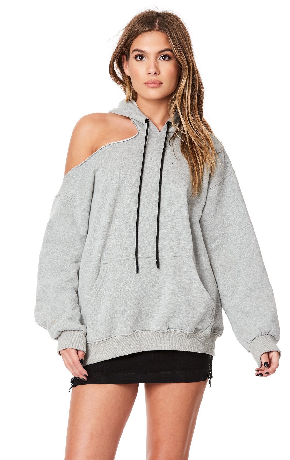 ONE SHOULDER CUTOUT OVERSIZED HOODIE