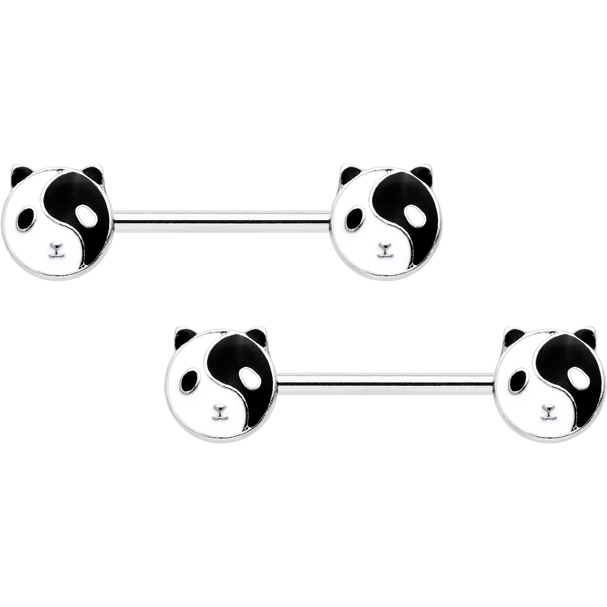 Image of 14 Gauge 9/16 Yin Yang Panda Bear Barbell Nipple Ring Set