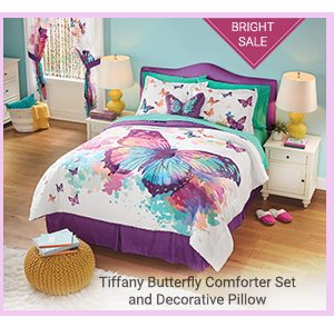 Bright Sale Tiffany Butterfly Comforter Set and Decorative Pillow