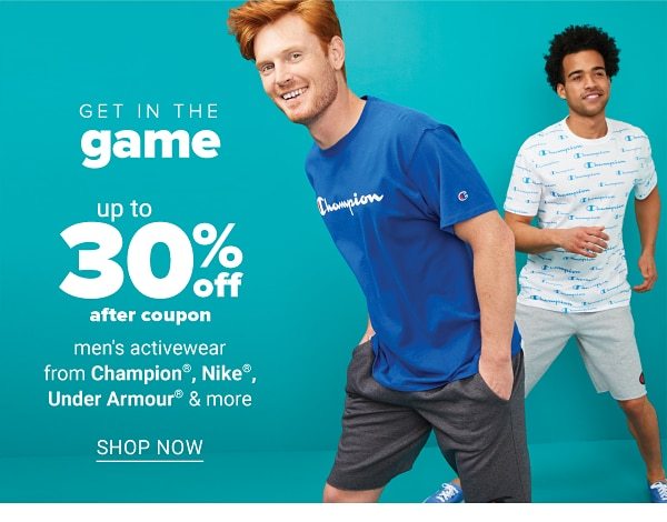 Get in the game - Up to 30% off after coupon men's activewear from Champion, Nike, Under Armour & more. Shop Now.